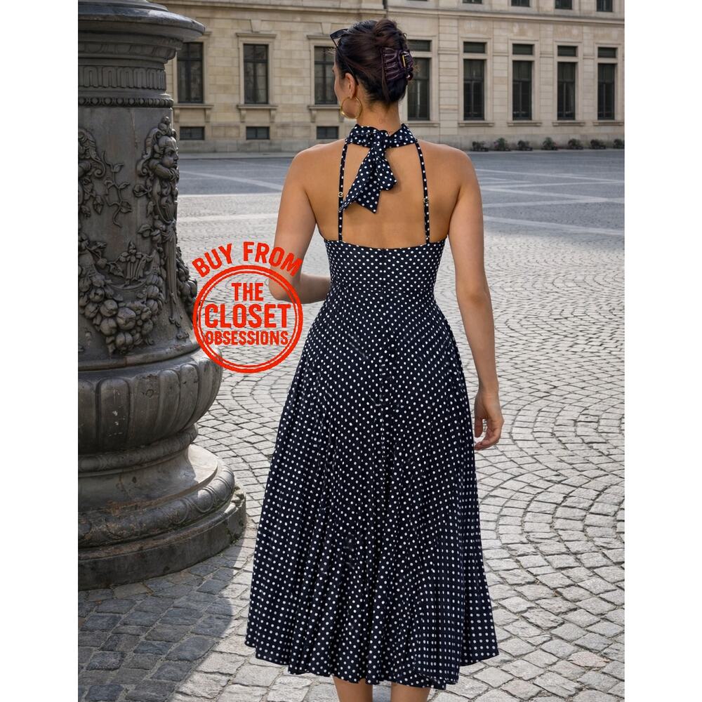ZARA Belted Pleated Halter Midi Dress NWT - Picture 2 of 16